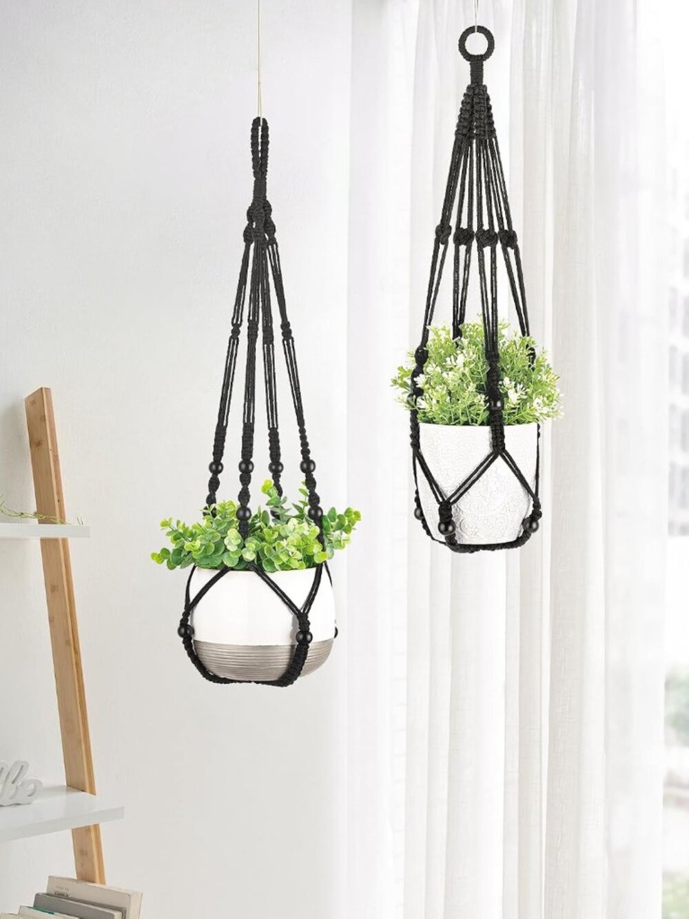 3 Pack Macrame Plant Hangers Hanging Planters for Indoor Plants Black - Picture 6 of 7